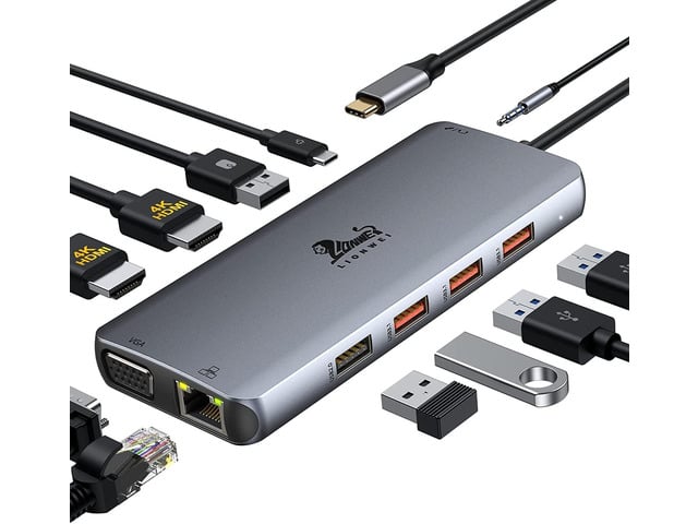 USB C Docking Station Dual Monitor, 11-in-1 USB-C Laptop Docking Station to Dual 4K HDMI,VGA,Gigabit Ethernet,3 * 10G USB 3.1,2*USB 2.0,87W...