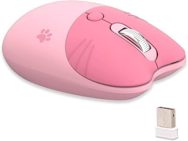 Lomiluskr Cute Cat Wireless Mouse, Lightweight Soundless Mouse, 2.4G Wireless Mice, Candy Colors, Kawaii Mouse for Girls and Kids (Pink)