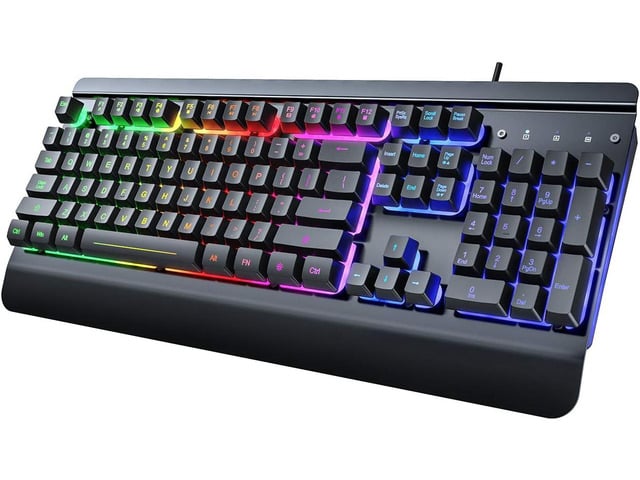 RisoPhy Gaming Keyboard, 104 Keys All-Metal Panel, Rainbow LED Backlit Silent Computer Keyboard, Wrist Rest, Multimedia Keys, Anti-Ghosting,...