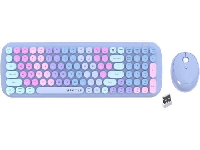 Wireless Keyboards and Mouse Combos, UBOTIE Colorful Gradient Rainbow Colored Retro Typewriter Flexible Keyboard, 2.4GHz Connection and Optical Mouse