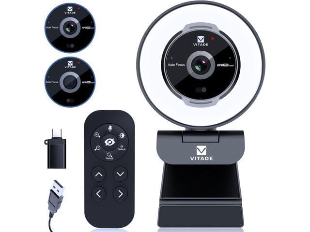 Zoomable Webcam with Remote Control, Vitade 1080P 60FPS Streaming Webcam with Ring Light and Microphone, Pro USB Webcam with 5X Digital Zoom Built...