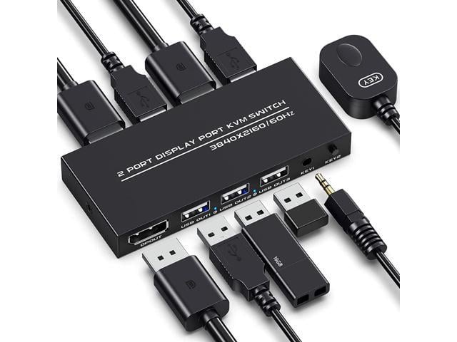 KVM Switch DisplayPort - 2 Port DP KVM Switch, Two Computers One Monitor Switch to Share Mouse,Keyboard,Printer,USB and Ultra HD Monitor, Support...