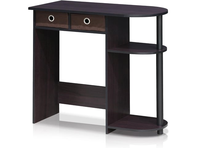 Furinno Go Green Home Laptop Notebook Computer Desk/Table with 2 Drawer Bins, Dark Walnut