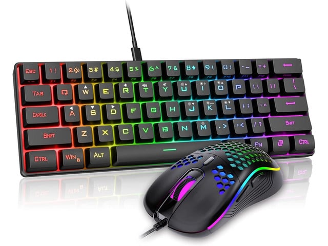 RedThunder 60% Gaming Keyboard and Mouse Combo, Ultra-Compact 61 Keys RGB Backlit Mini Keyboard, Lightweight 7200 DPI Honeycomb Optical, Wired...