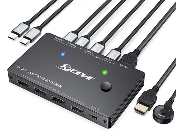 USB Type-C KVM Switch 4K@60Hz,MLEEDA USB C Switch for 2 Computers Share 1 Monitor and 4 USB Devices,Compatible with Thunderbolt 3,with 100 W Power...