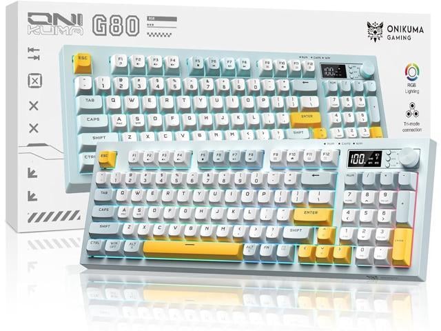 Wireless Keyboard Creamy Membrane with Rainbow Backlight,3-Mode Connectivity (BT/2.4G/USB-C) with LCD Screen & Multifunction Knob,200H Battery, 94...