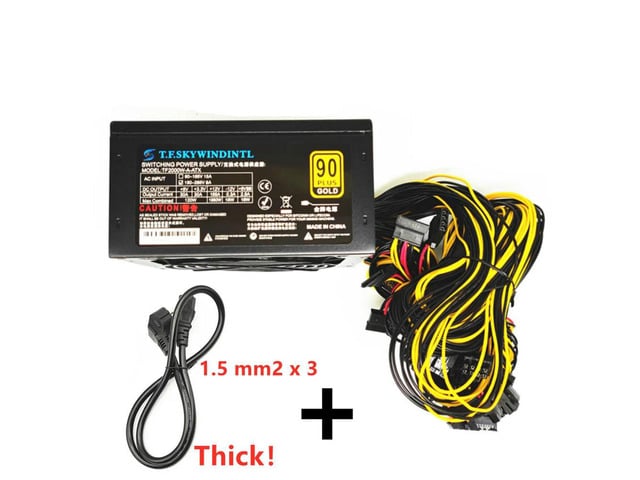 2000W PC Power Supply With EU Power Cable ATX Pc 2000W PSU Support 8 Graphics Card Ethereum ETH BTC Mining Antminer Psu