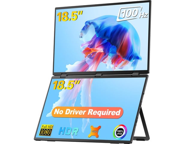 UPERFECT 18.5' Delta Dual Portable Monitor - 100Hz 1080P HDR 360° Folding Screen Extender Stand & VESA Mount Plug & Play No Driver for...