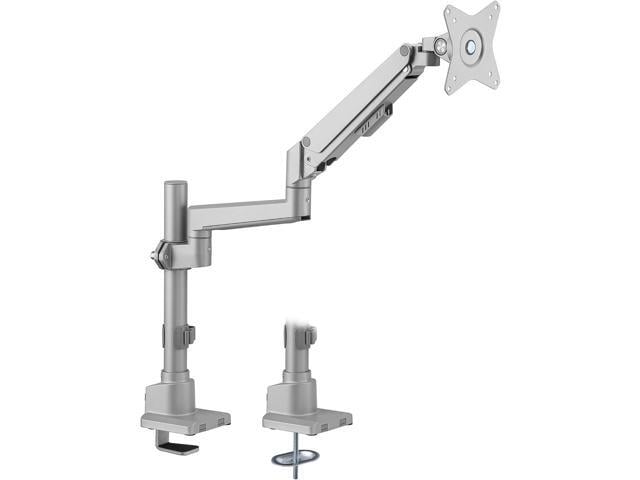 Mount-It! Single Monitor Desk Mount Pole Mounted Gas Spring Monitor Arm Premium Height Adjustable Computer Display Riser, Silver
