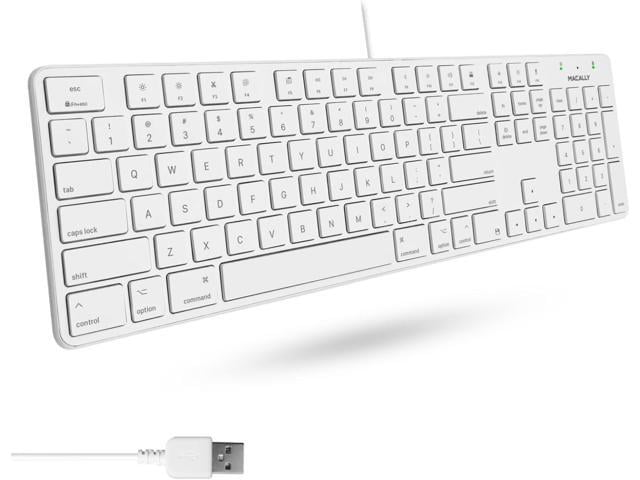 Macally Slim USB Wired Keyboard for Mac and Windows PC - Full Size 104 Key Layout & 16 Shortcut Keys - Scissor Keycaps for Smooth Typing - Mac...