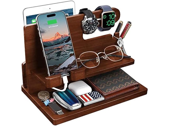 Gifts for Men Wood Phone Docking Station for Men Nightstand Organizer Charging Station Cell Phone Stand Desk Organizer Bedside Organizer Dad Gifts...