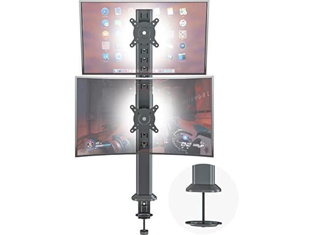 HEMUDU Dual Monitor Articulating Desk Mount Arm Stand - Vertical Stack Screen Supports Two 13 to 34 Inch Computer Monitors with C Clamp