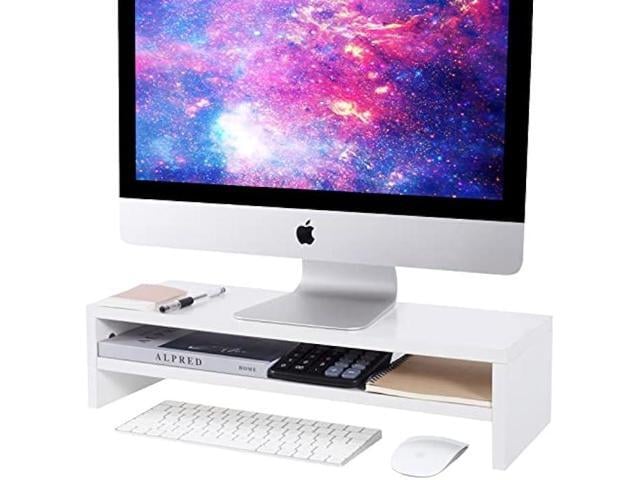 BEYGORM Monitor Stand Riser White, 21.6 inch 2 Tiers Wood Desk Shelf Computer Screen Stand with Storage for Desktop Laptop/Screen/TV/PC/Printer,...