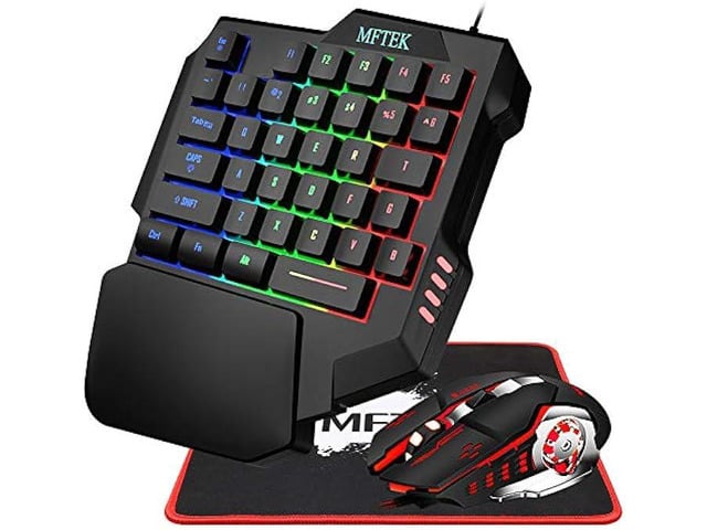 MFTEK One Hand Gaming Keyboard and Mouse Combo, RGB Rainbow Backlit One-Handed Mechanical Feeling Keyboard with Wrist Rest Support, USB Wired...