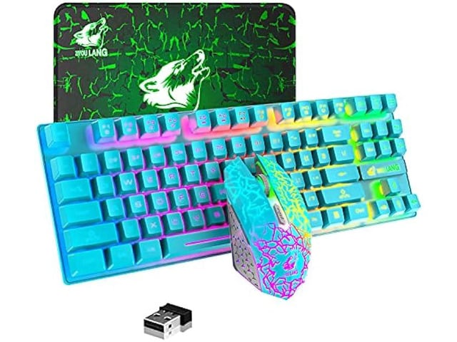 Wireless Gaming Keyboard and Mouse Combo, Rainbow Backlit Rechargeable 3800mAh Battery, 87-Key Mechanical Feel Keyboard, RGB Gaming Quiet Mouse and...