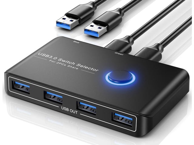 KEHIPI USB 3.0 Switch Selector for 2 Computers, USB Switcher Sharing 4 USB Devices Peripheral Hub for Mouse, Keyboard, Scanner, Printer; for...