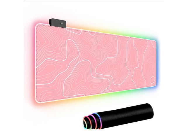 KEHIPI Pink RGB Mouse Pad LED Desk Mat Large Gaming Mousepad Pink and White Line Design, Keyboard Pad XL Mouse Mat for Home and Office