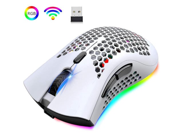KEHIPI Wireless Lightweight Gaming Mouse Honeycomb with 7 Button Multi RGB Backlit Perforated Ergonomic Shell Optical Sensor Adjustable DPI...