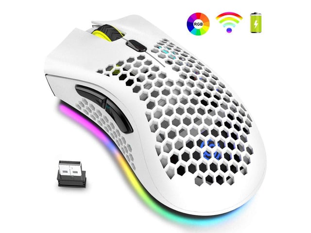 KEHIPI Wireless Gaming Mouse Rechargeable USB PC Gaming Mouse RGB Backlit Mouse Ergonomic Optical Mice W/Honeycomb Shell for PC Computer Laptop