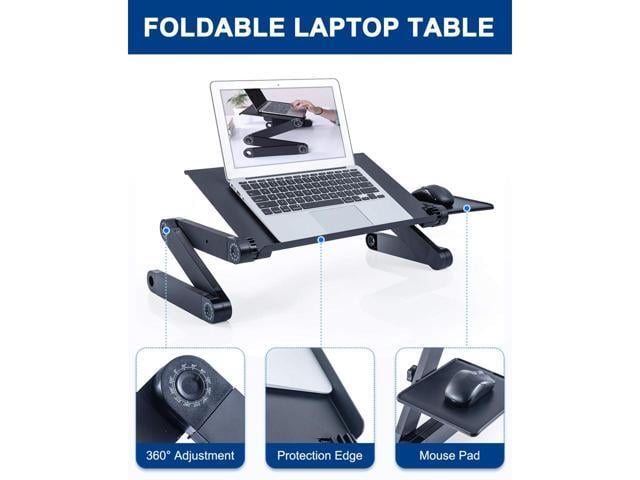 KEHIPI Adjustable Laptop Table, Laptop Stand for Bed Portable Lap Desk Foldable Laptop Workstation Notebook Riser with Mouse Pad Side Ergonomic...
