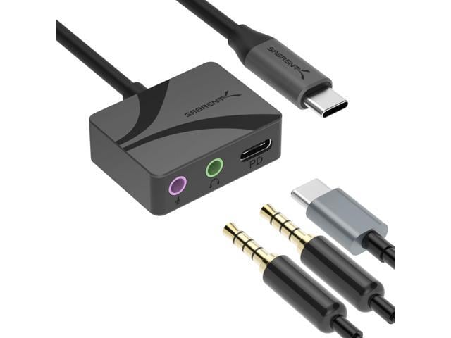 SABRENT USB Type-C to 3.5mm Audio Adapter with 100W PD, USB C External Sound Card for Headset Microphone Speakers Stereo Output 24-bit 96KHz...