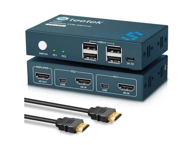 Steetek HDMI KVM Switch 2 Port, KVM Switch HDMI 4K@60Hz, 2 In 1 Out KVM Switch by 1 Keyboard Mouse Control, 2 Computer 1 Monitor, Button Switch,...