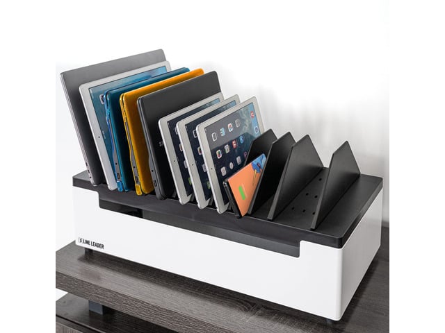 Line Leader 12-Device Open Charging Station for Laptops, Tablets & Chromebooks, Portable Desktop Charger Station Cart with Adjustable Dividers,...