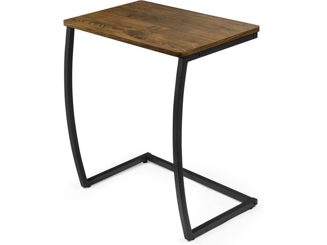 SRIWATANA Side Table, End Table, Vintage C-Shaped Couch Table for Sofa Laptop Coffee Snack, Walnut