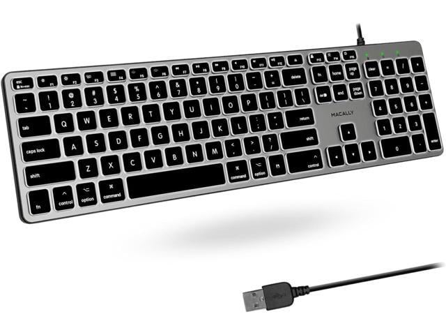 Apple Macally Backlit Mac Keyboard - Quiet, Sleek, and Functional - 3 Brightness Levels, 107 Keys, 5ft USB Wired - Apple Keyboard - Backlit Wired for...