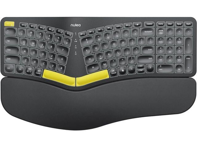 Nulea Wireless Ergonomic Keyboard, Split Keyboard with Wrist Rest, USB-C Charging, 7-Color Backlight, Natural Typing, Bluetooth and USB...