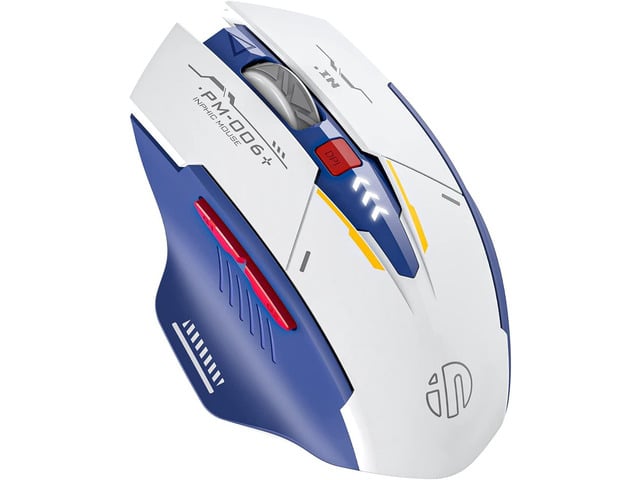 Rechargeable Wireless Mouse, Ergonomic Silent Mice with 2.4G USB Receiver Mecha Style Mouse Wireless for Laptop Computer MacOS, Blue & White