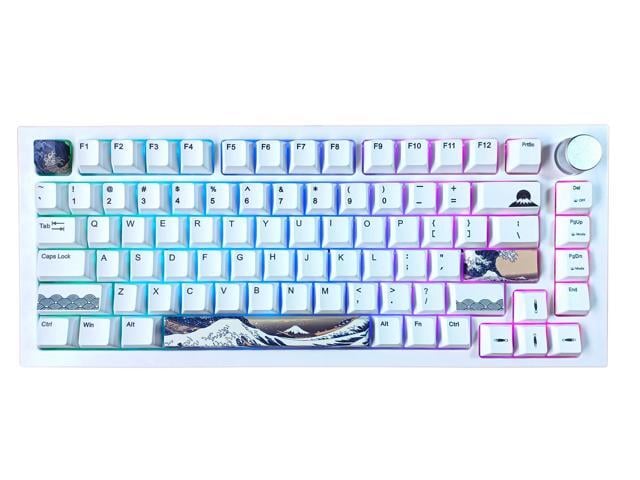 KB Paradise V75 RGB LED Backlight Great Wave Wired 75% 82Key Mechanical Keyboard, White Case,18 RGB Backlight Effects, Dye-sublimation keycap,Hot...