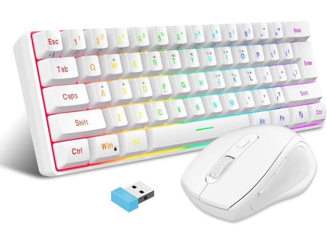 Snpurdiri 2.4G Wireless Gaming Keyboard and Mouse Combo, Include Small 60% Merchanical Feel Ergonomic Design Mini Wireless Mouse(White)