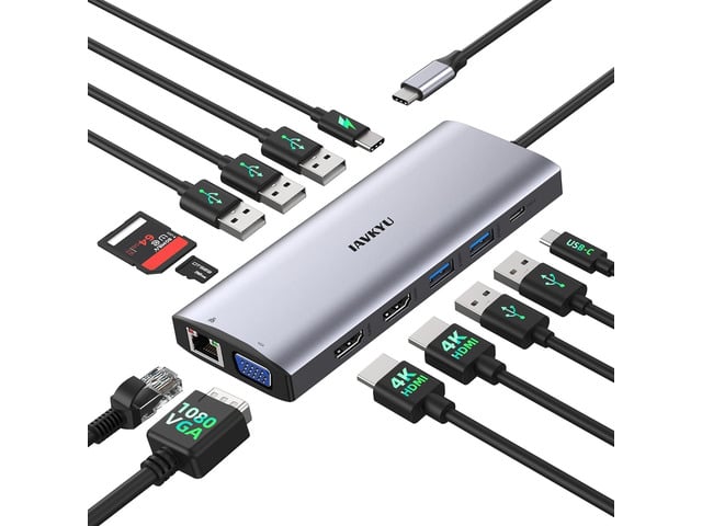 USB C Docking Station Dual Monitor 13 in 1 laptop docking station USB C Hub Multiport Adapter with 2HDMI 4K+VGA+5USB+1USB-C+Ethernet-100w PD,USBC...