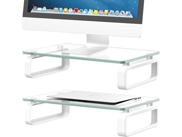 Hemudu 2 Pack Computer Monitor Stand Riser Multi Media Desktop Stand for Flat Screen LCD LED TV, Laptop/Notebook, with Tempered Glass and Metal...