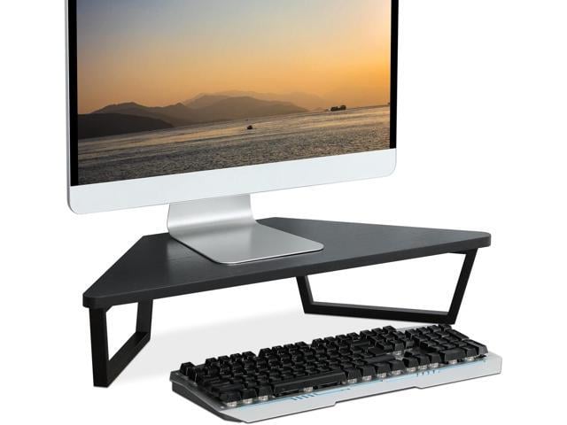 TEAMIX 26 inch Corner Monitor Stand Riser with Keyboard Storage, Black Triangle Monitor Stand, Wood & Metal Computer Stand, Laptop Riser, Desktop...