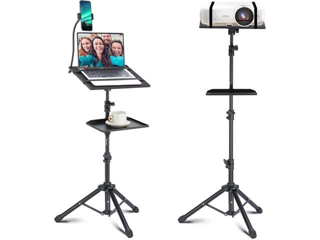 Lusweimi Projector Tripod Stand, 50 Laptop Stand with 2 Shelves for Projector, iPad, DJ Equipment, Portable Adjustable Floor Stand with Gooseneck...