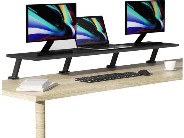 Extra-Large 45-Inch Wood Clamp On Desk Monitor Shelf with Spacious Storage Space - Fits 60-inch or Dual 32-inch Screens, C-Clamp Design with Rubber...