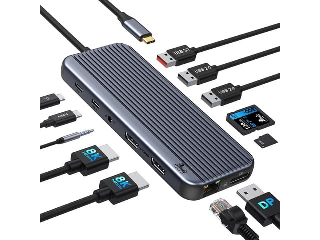 Dual HDMI Docking Station USB C to 2 Monitor 4@60Hz, LIONWEI USB C Hub with 4K@120Hz HDMI, DP, 10Gbps USB C & USB A 3.1, 1000Mbps RJ45, SD/TF, USB...