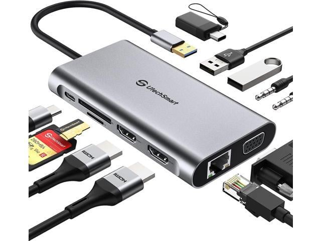UtechSmart USB Docking Station, 11 IN 1 USB C Dock Triple Display, USB 3.0 Laptop Docking Station with Dual HDMI, VGA, PD, Ethernet, SD/TF, USB...