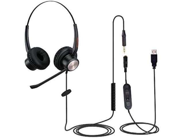N/X Wired USB Headset with Noise Cancelling Microphone for Laptop PC, Lightweight 3.5mm,USB-A Headphones for Call Center Office Work from Home...