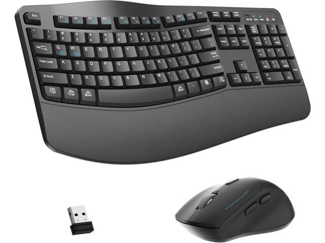 Wireless Keyboard and Mouse Combo,2.4G Full Size Wave Keys Ergonomic Keyboard with Wrist Rest for Natural Typing, 3 DPI Adjustable Ergonomic Silent...