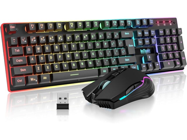 RedThunder K10 Wireless Gaming Keyboard and Mouse Combo, RGB Backlight Rechargeable 3800mAh Battery, 26-Key Anti-ghosting Keyboard + 7D 3200DPI...