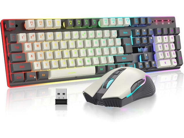 RedThunder K10 Pro Wireless Gaming Keyboard and Mouse Combo, RGB Backlit Rechargeable 3800mAh Battery, Mechanical Feel Anti-ghosting Keyboard + 7D...