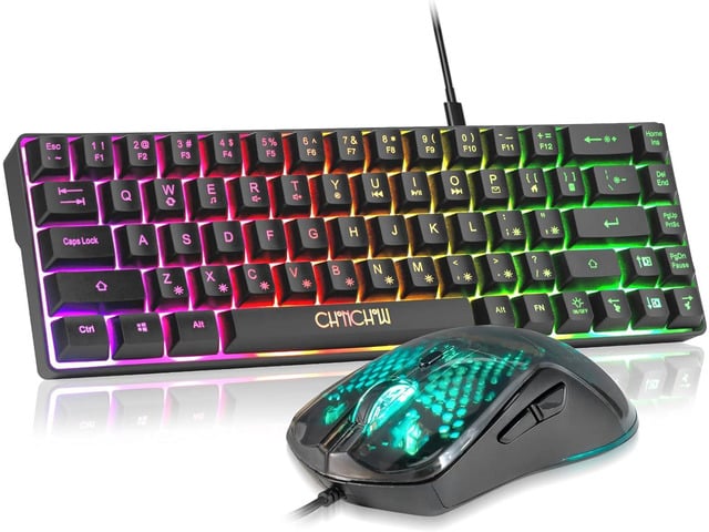 CHONCHOW 60% Gaming Keyboard and Mouse Combo, 68 Keys Wired LED RGB Backlit Black Gaming Keyboard and RGB Backlit Mouse, Small Light up Keyboard...