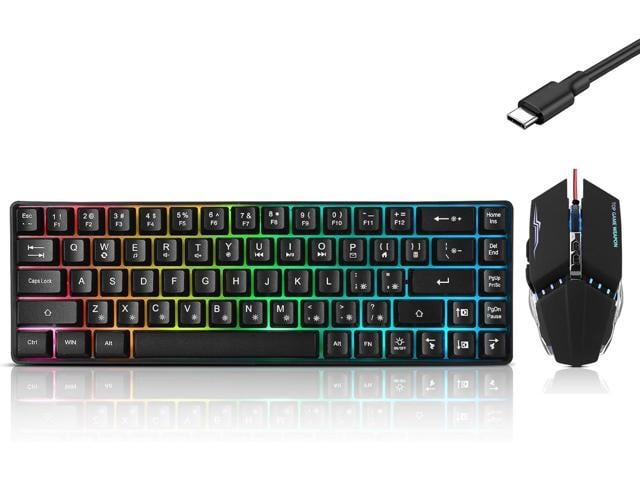 Guiheng Wired 60% Gaming Keyboard and Mouse Combo, Ultra-Compact 61 Keys RGB Backlit Mini Keyboard, Lightweight 3200 DPI Optical, Wired Gaming Set...