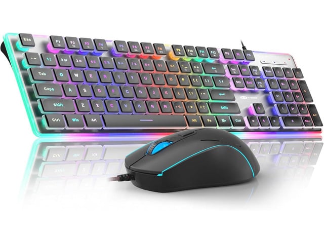 Camiysn Gaming Creamy Keyboard and Mouse, Black 104 Keys RGB and 6 Speed RGB Mouse Combo, Pudding Keycaps Silent Computer Keyboard for...