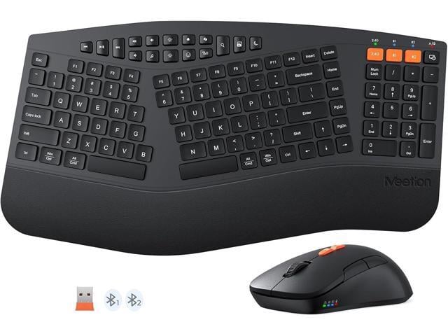 MEETION Ergonomic Keyboard and Mouse, Multi-Device Bluetooth Keyboard and Mouse Wireless, 4 DPI Adjustable Mouse, Full-Sized Split Keyboard, for...