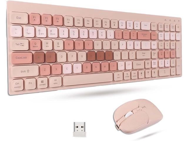 Wireless Keyboard and Mouse Combo,2.4G+Bluetooth Dual-Mode Aesthetic Cordless Set with Colorful Keycap, Full-Size Low-Noise Office Keyboard and...