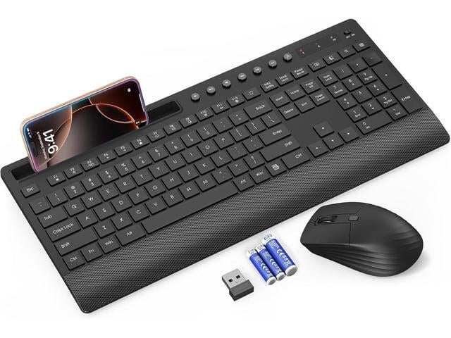 Trueque Wireless Keyboard and Mouse Combo - Full-Size Quiet Keyboard with Palm Rest, Phone Holder, Multimedia Keys, Power Switch, Compatible with...